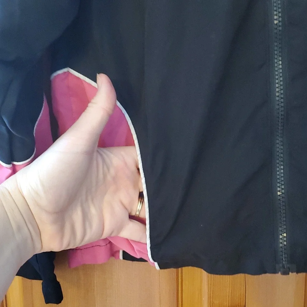 Girly Girl Black and Pink Hooded Lightweight Jacket with Embroidery‎ Size 8/10